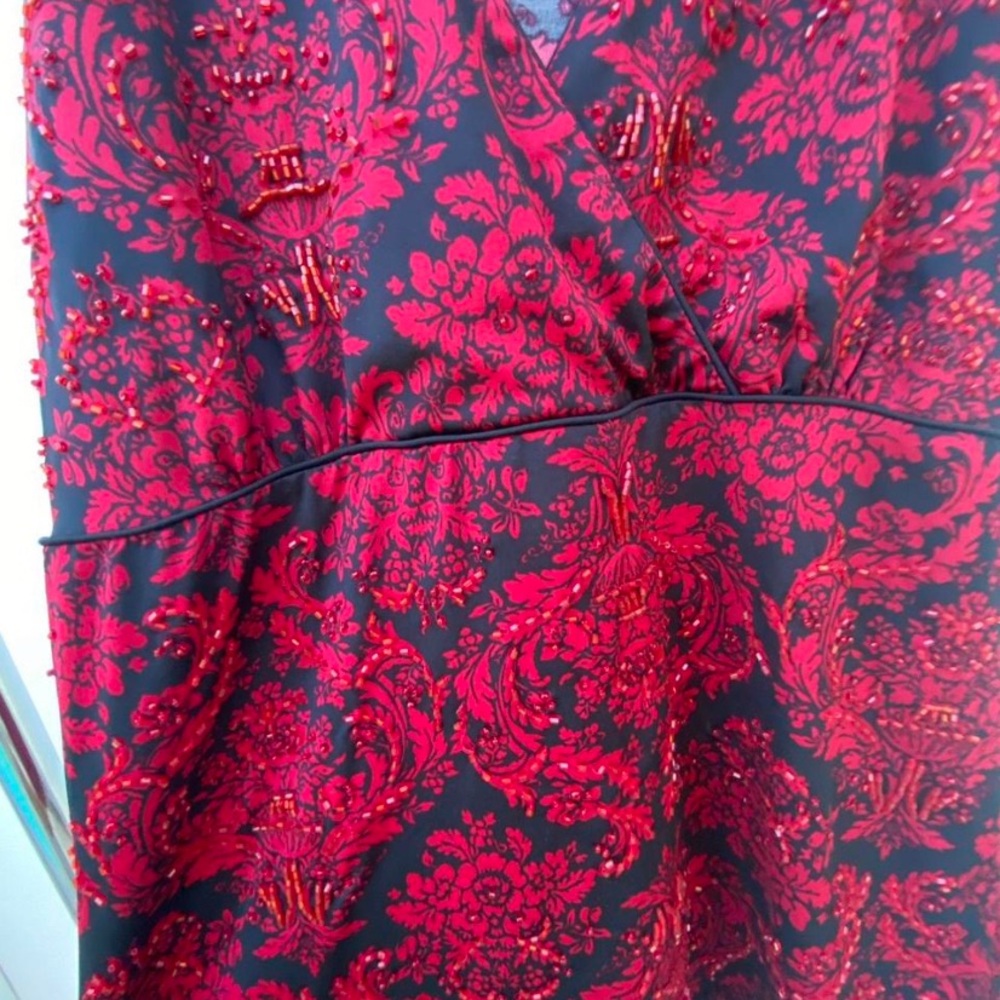 Y2K INC Black & Red Beaded Floral Whimsygoth Fairy Top Size Medium - Picture 3 of 7